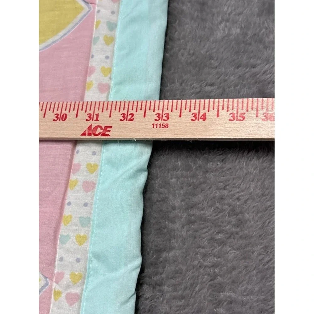 Vintage Baby Blanket – Bunny with Hearts – Pastel Colors – 80s/90s Cotton Quilt